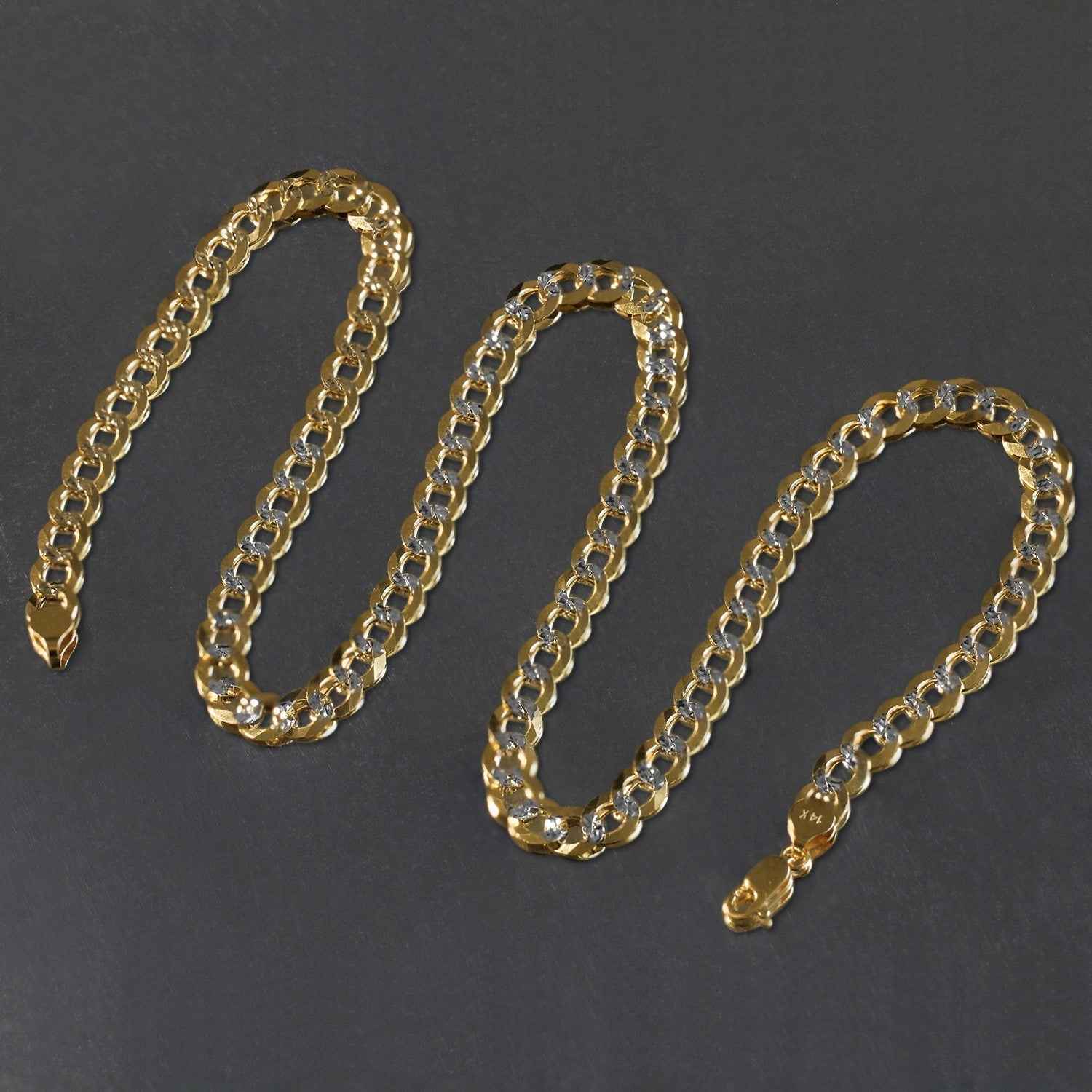 14k Two Tone Gold Pave Curb Chain (7.00 mm)