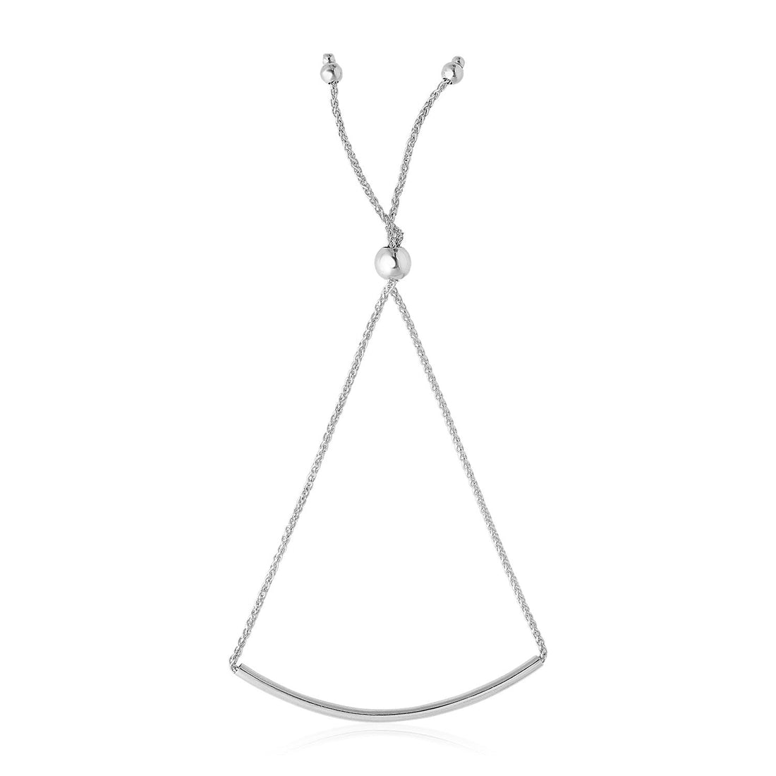 14k White Gold Smooth Curved Bar Lariat Design Bracelet (1.00 mm) by Avera Group