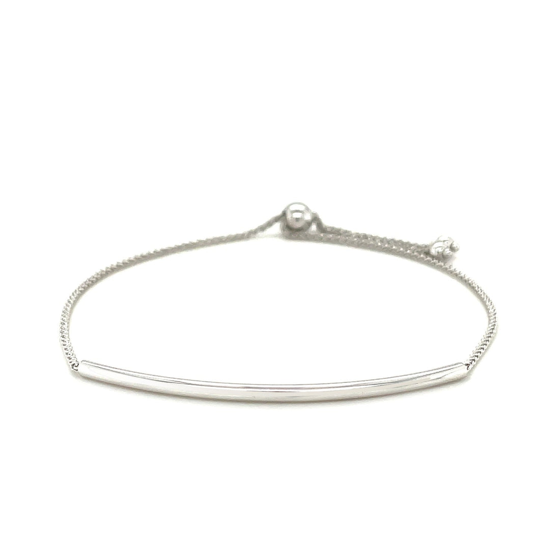 14k White Gold Smooth Curved Bar Lariat Design Bracelet (1.00 mm) - DestGlow