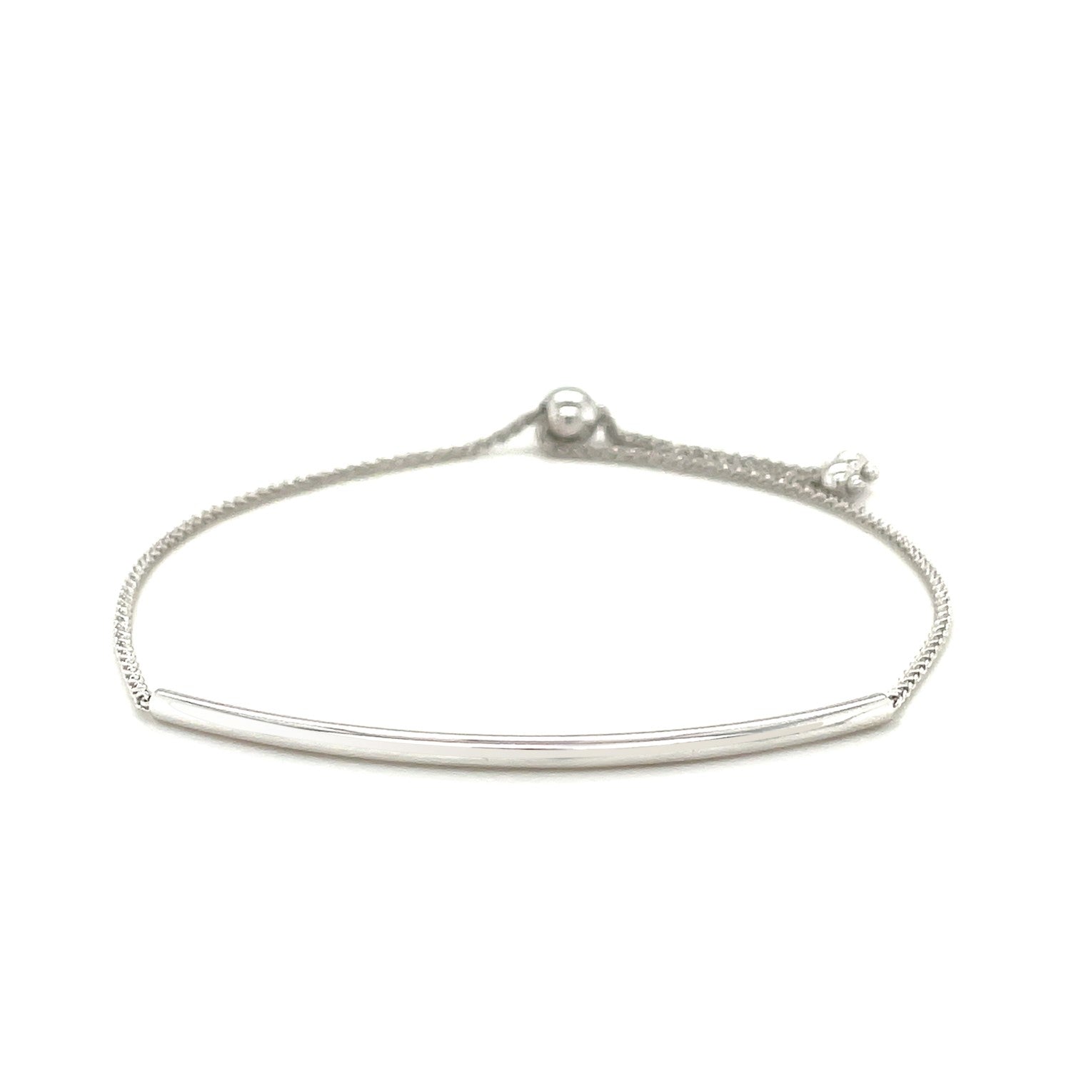 14k White Gold Smooth Curved Bar Lariat Design Bracelet (1.00 mm) - DestGlow