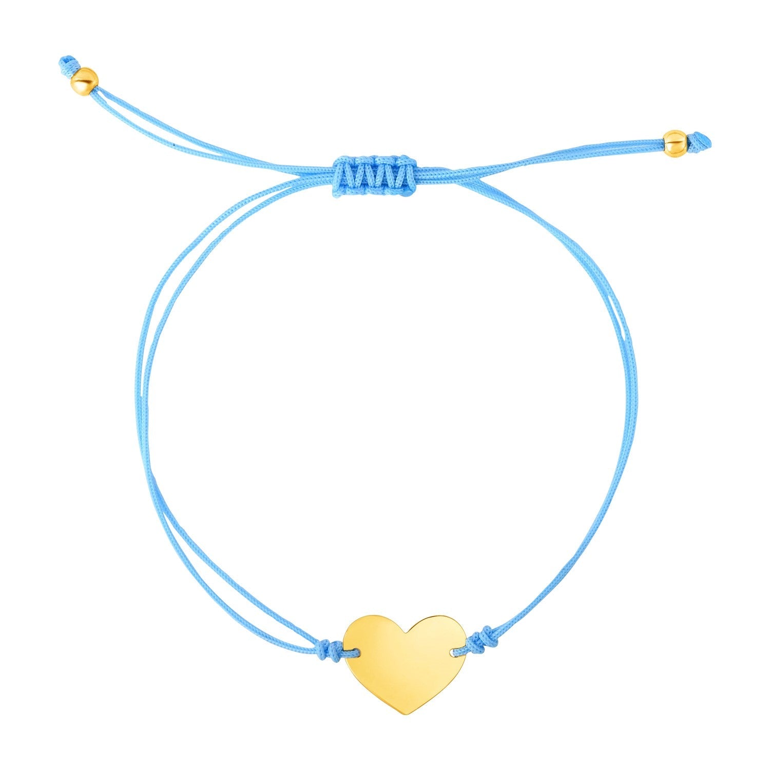 9 1/4 inch Blue Cord Adjustable Bracelet with 14k yellow Gold Heart - DestGlow