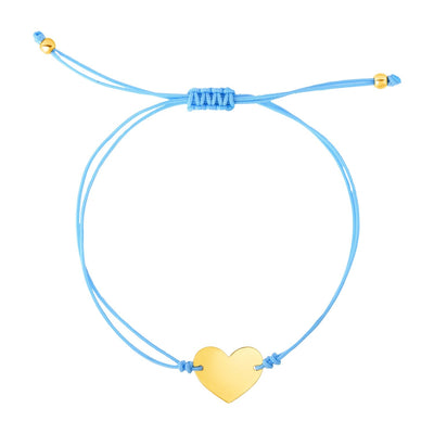 9 1/4 inch Blue Cord Adjustable Bracelet with 14k yellow Gold Heart - DestGlow