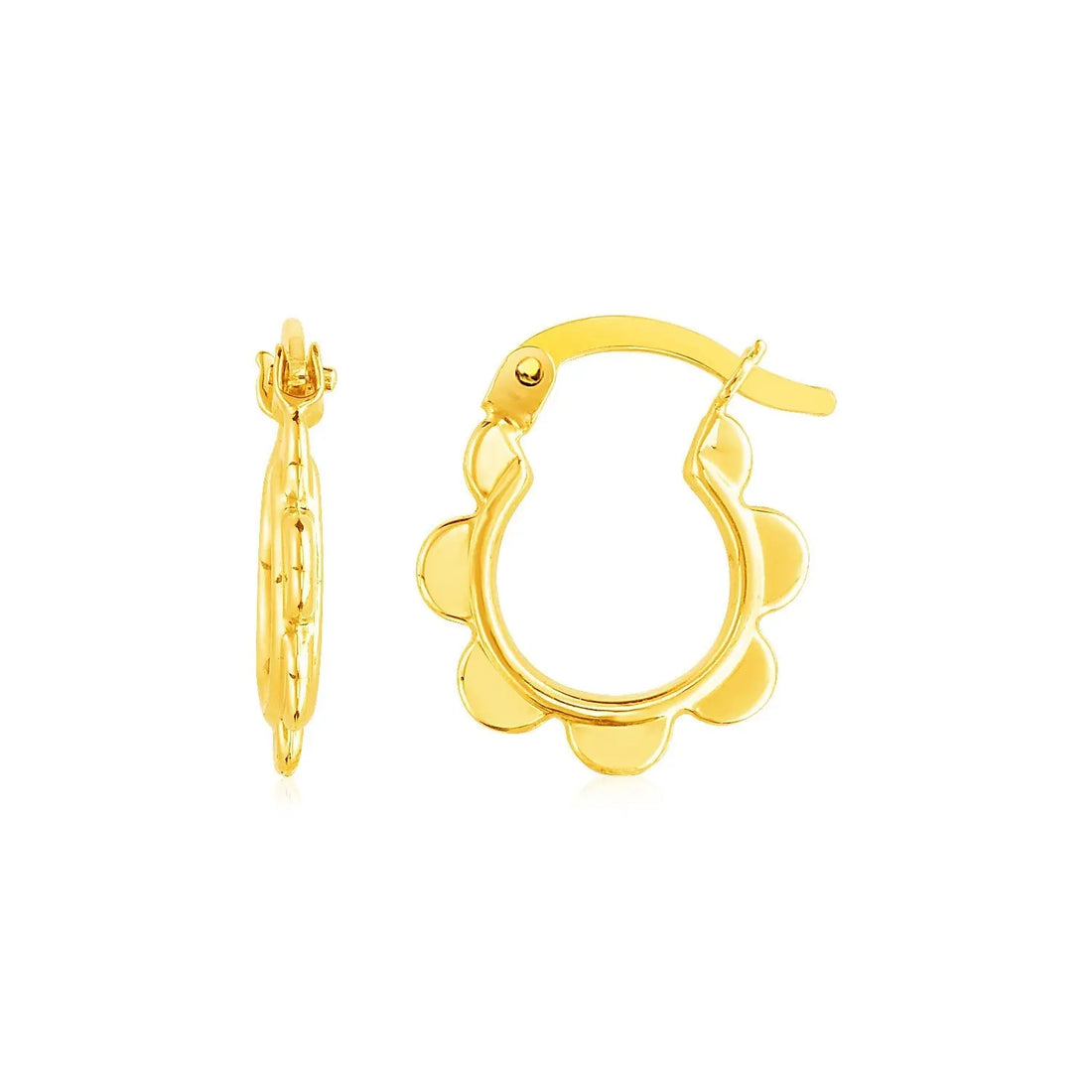 14k Yellow Gold Scalloped Hoop Earrings 