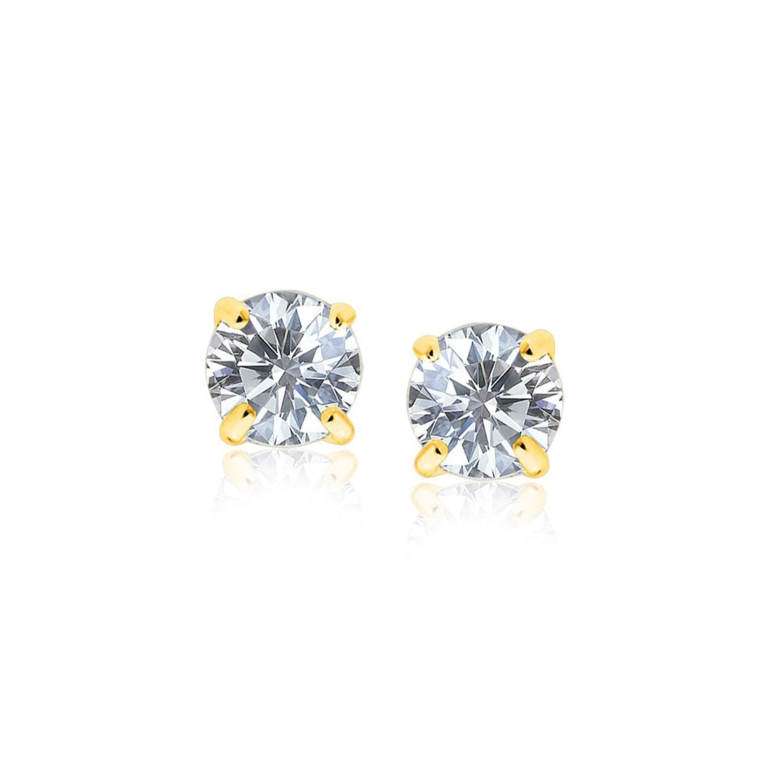 14k Yellow Gold Stud Earrings with White Hue Faceted Cubic Zirconia(6mm) - earrings
