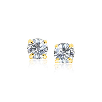 14k Yellow Gold Stud Earrings with White Hue Faceted Cubic Zirconia(6mm) - earrings