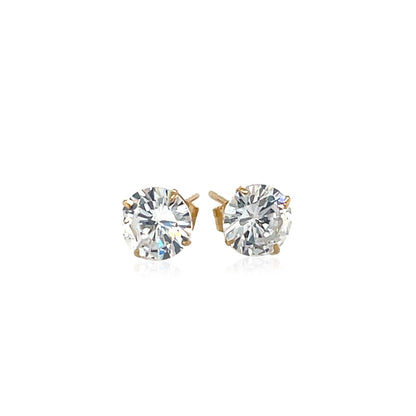 14k Yellow Gold Stud Earrings with White Hue Faceted Cubic Zirconia(6mm) - DestGlow
