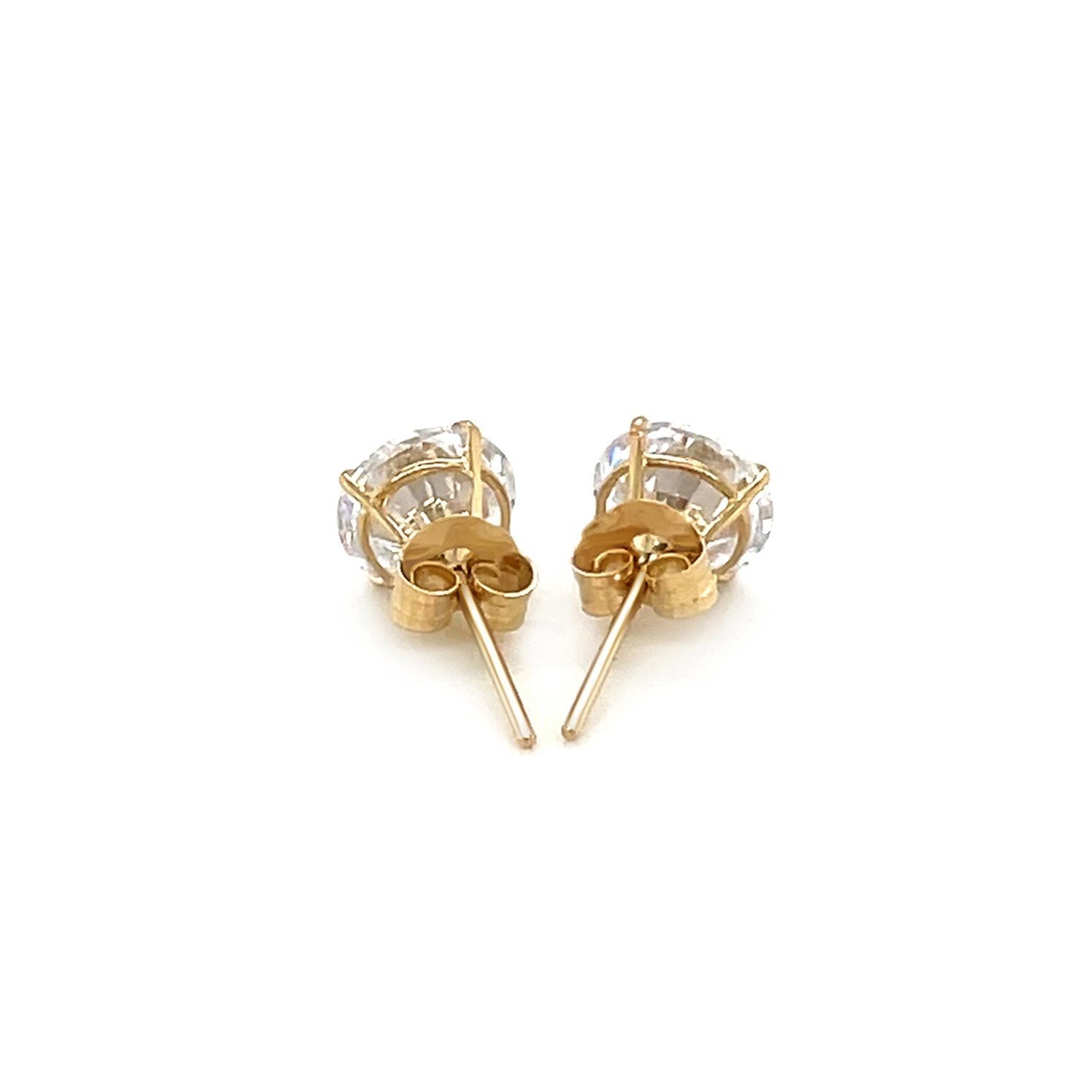14k Yellow Gold Stud Earrings with White Hue Faceted Cubic Zirconia(6mm) - DestGlow