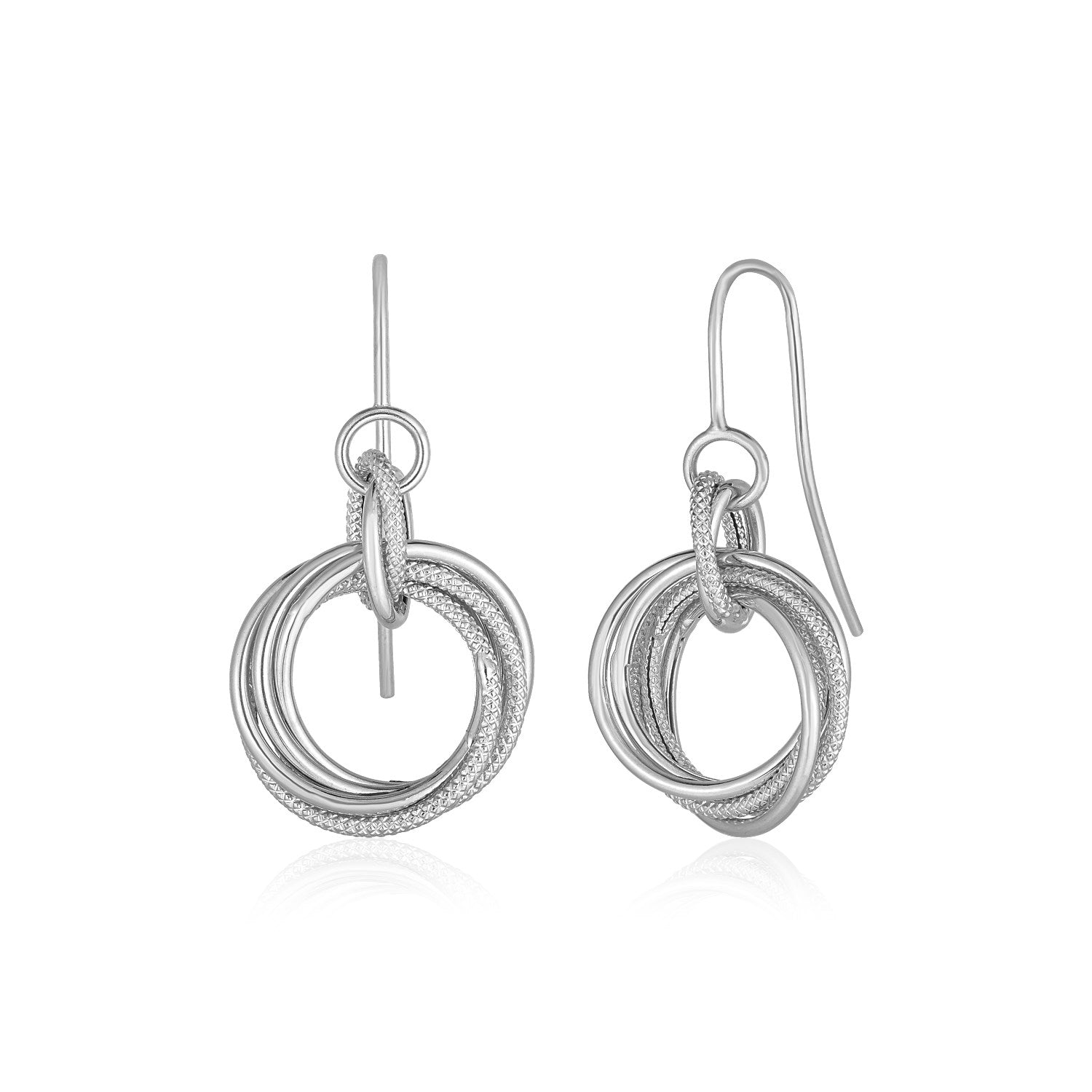 14k White Gold Earrings with Interlocking Circle Dangles 