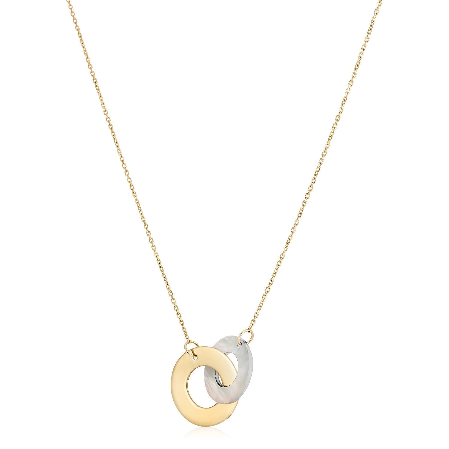14k Yellow Gold High Polish Linked Mother of Pearl Circles Necklace  DestGlow