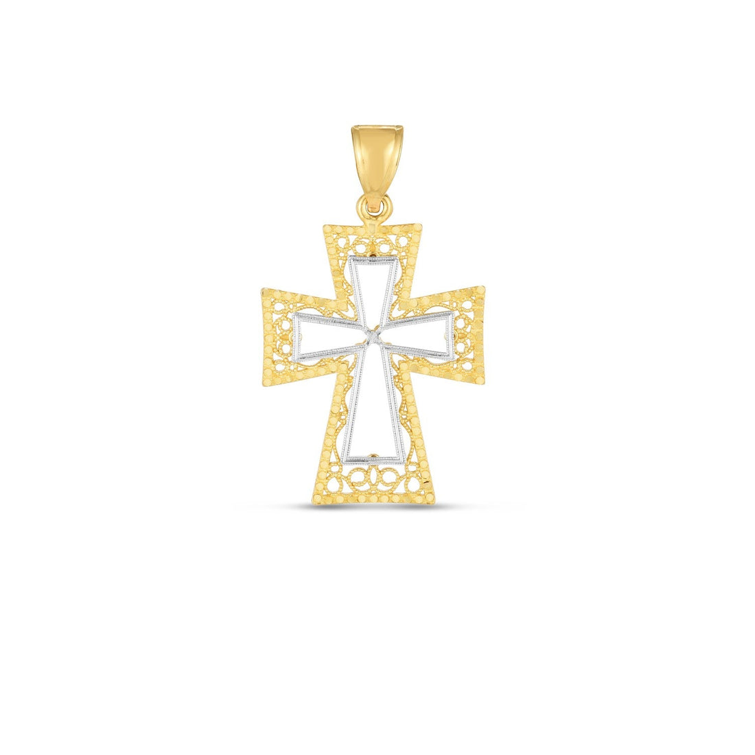 14k Two Tone Gold High Polish Diamond Cut Cross Pendant - necklaces
