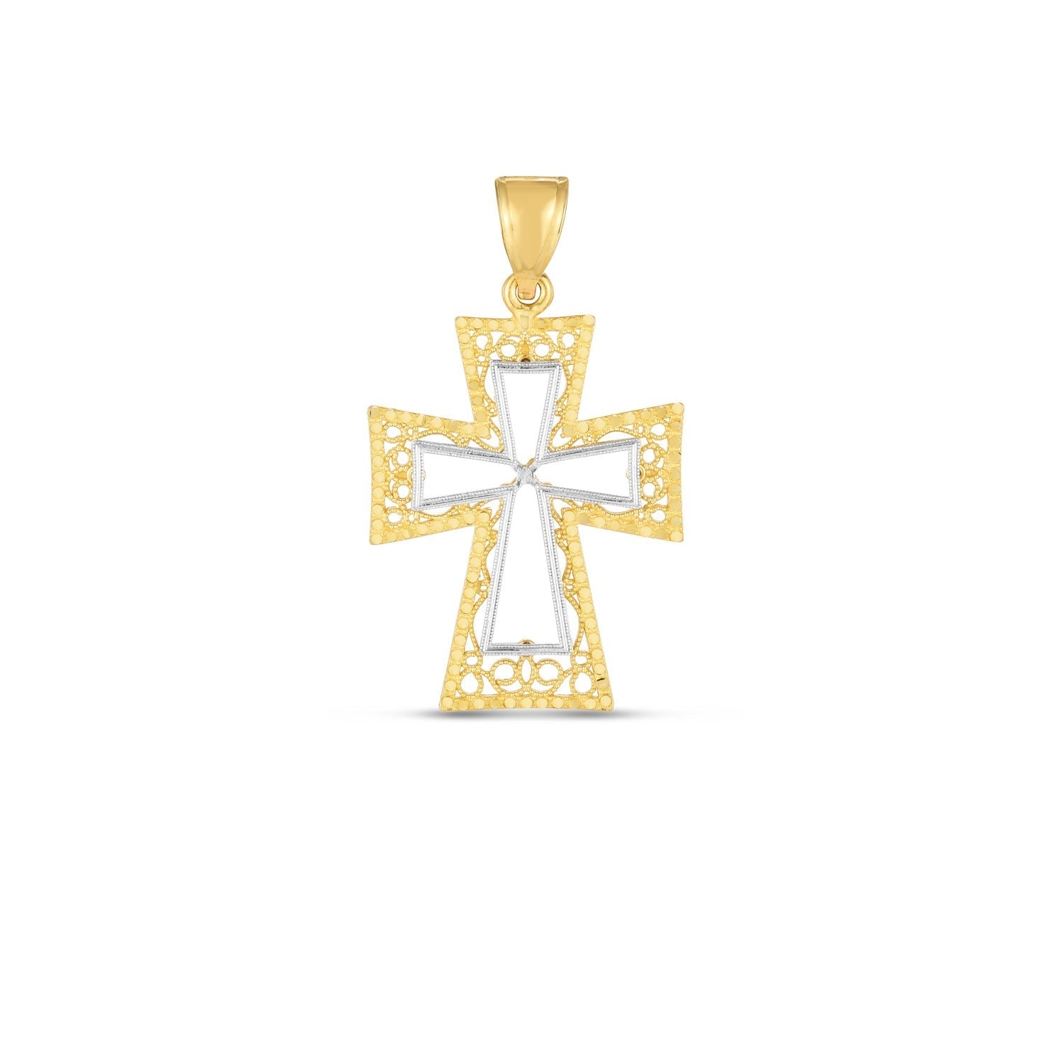 14k Two Tone Gold High Polish Diamond Cut Cross Pendant - necklaces