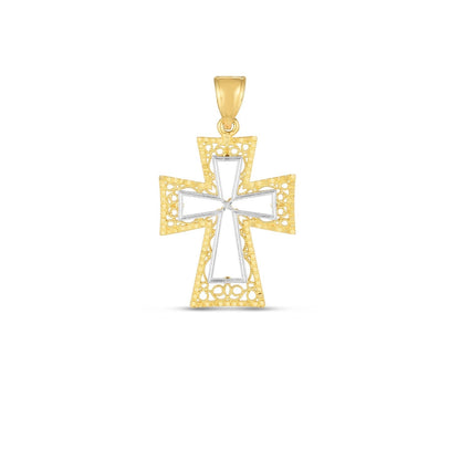 14k Two Tone Gold High Polish Diamond Cut Cross Pendant  DestGlow