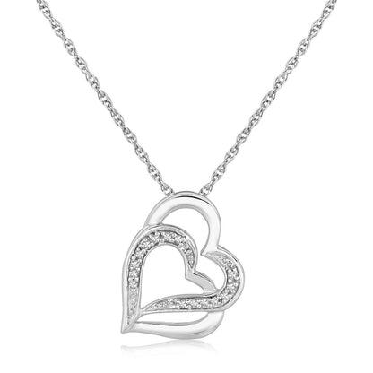 Sterling Silver Dual Heart Motif Pendant with Diamonds (.06 cttw) by Bids.com