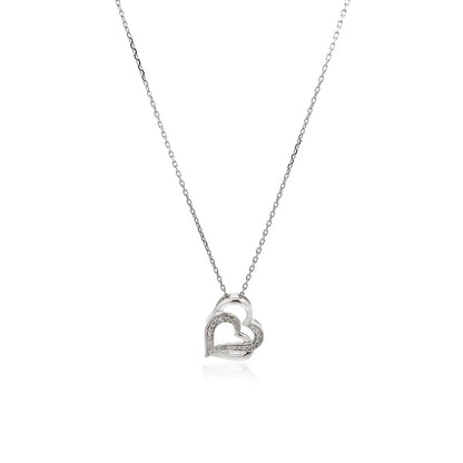 Sterling Silver Dual Heart Motif Pendant with Diamonds (.06 cttw) - DestGlow