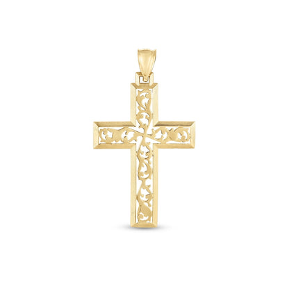 14k Yellow Gold High Polish Vine Cross Pendant by Bids.com