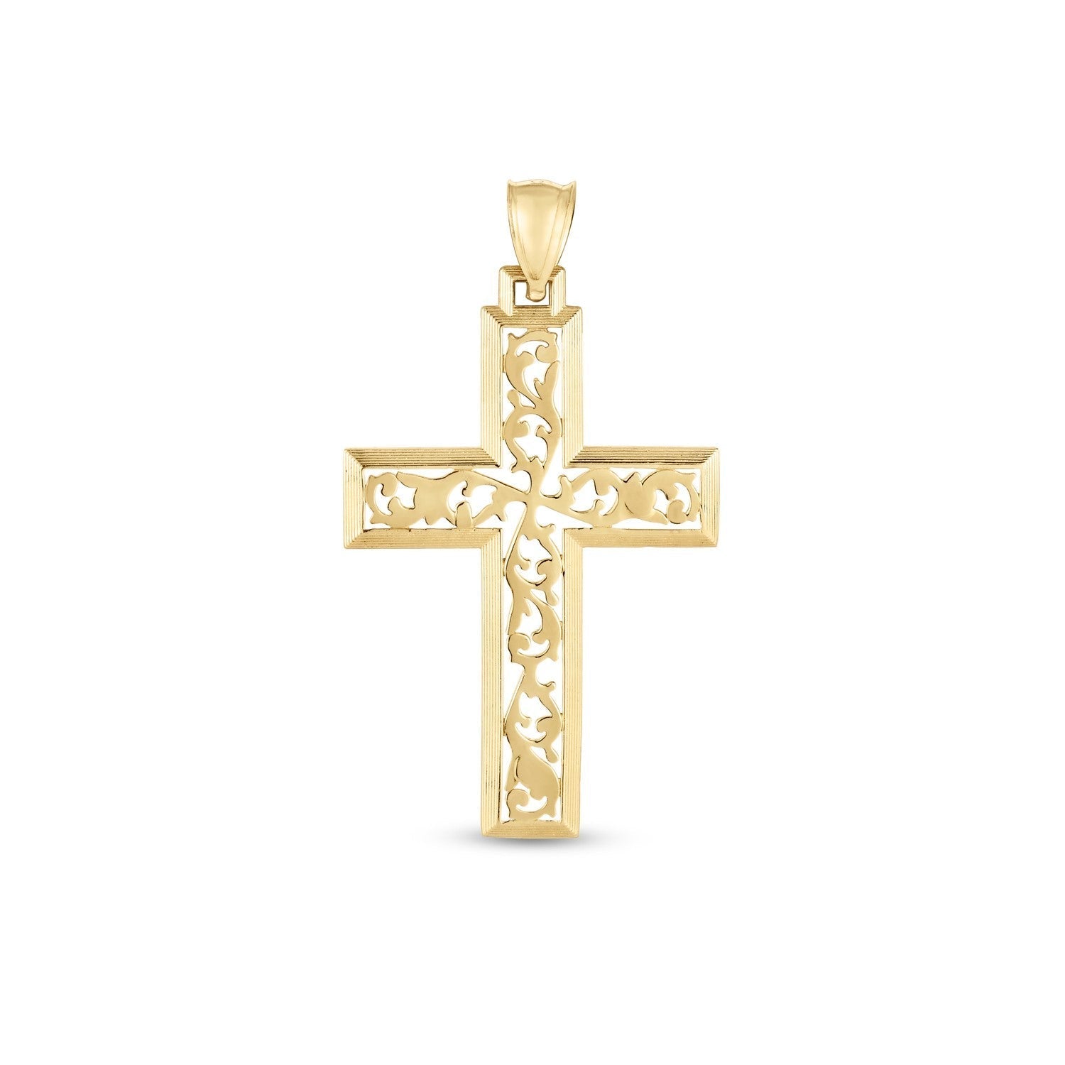 14k Yellow Gold High Polish Vine Cross Pendant 