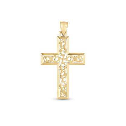 14k Yellow Gold High Polish Vine Cross Pendant 
