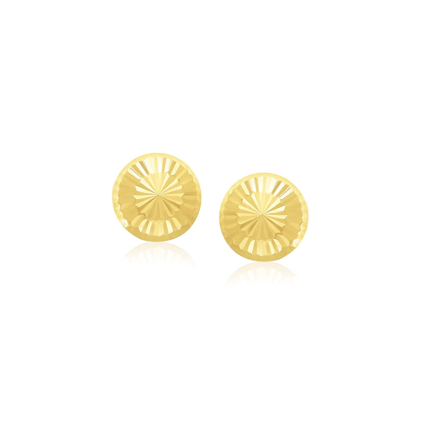 14k Yellow Gold Textured Flat Style Stud Earrings - DestGlow