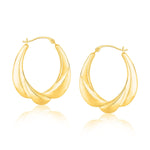 14k Yellow Gold Scallop Motif Graduated Oval Hoop Earrings - earrings