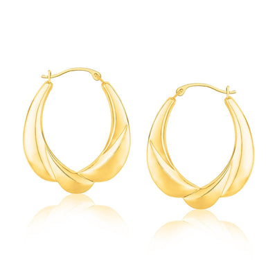 14k Yellow Gold Scallop Motif Graduated Oval Hoop Earrings - earrings