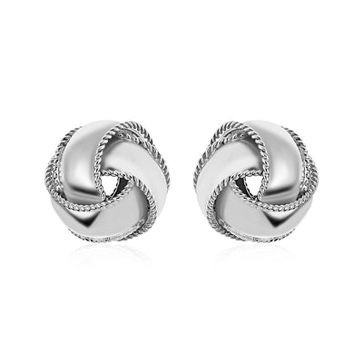 Textured and Polished Love Knot Earrings in Sterling Silver - DestGlow