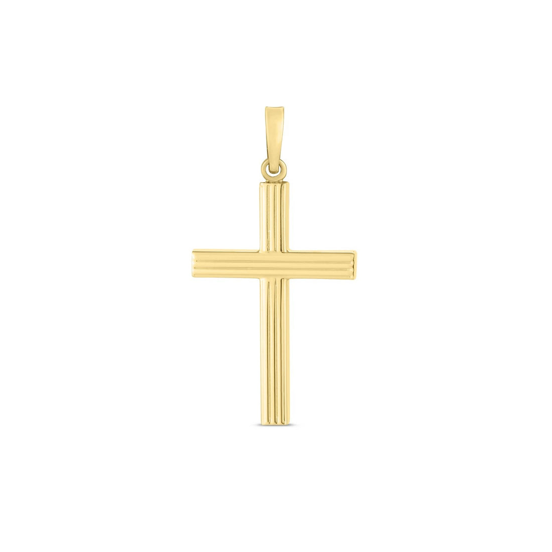 14k Yellow Gold High Polish Ribber Cross Pendant - necklaces