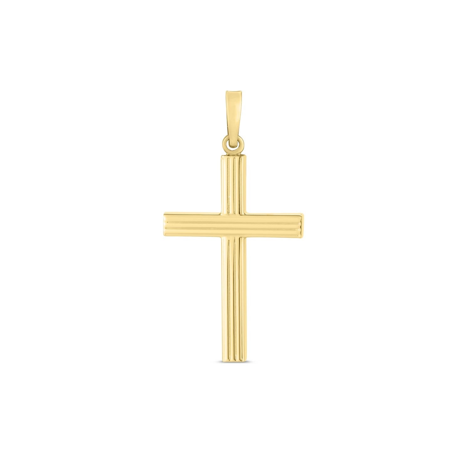 14k Yellow Gold High Polish Ribber Cross Pendant - necklaces