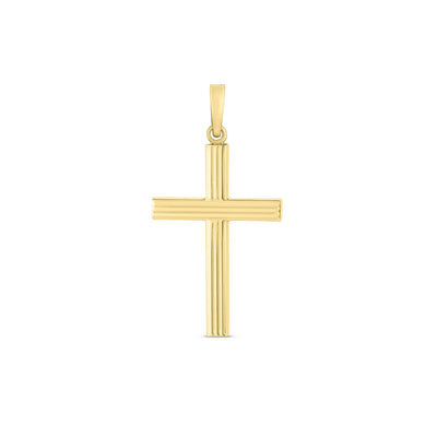 14k Yellow Gold High Polish Ribber Cross Pendant - necklaces