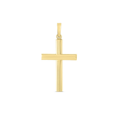 14k Yellow Gold High Polish Ribber Cross Pendant  DestGlow