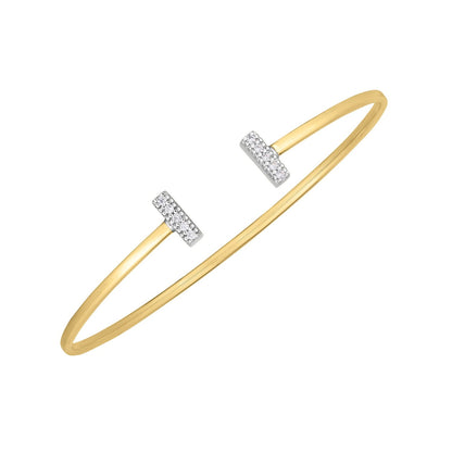 14k Two Tone Gold Diamond Tee Bar Bangle - DestGlow
