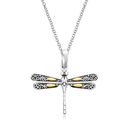 18k Yellow Gold and Sterling Silver Pendant in a Dragonfly Design - DestGlow