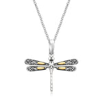 18k Yellow Gold and Sterling Silver Pendant in a Dragonfly Design - DestGlow