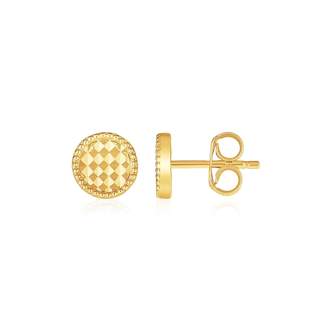 14k Yellow Gold Textured Circle Post Earrings - DestGlow