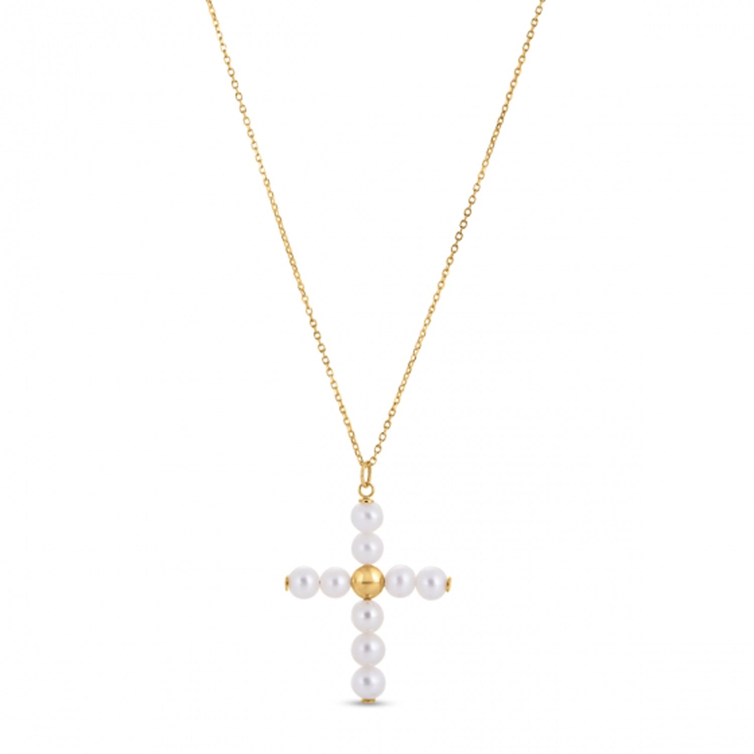 14k Yellow Gold Pearl Cross Pendant by Bids.com