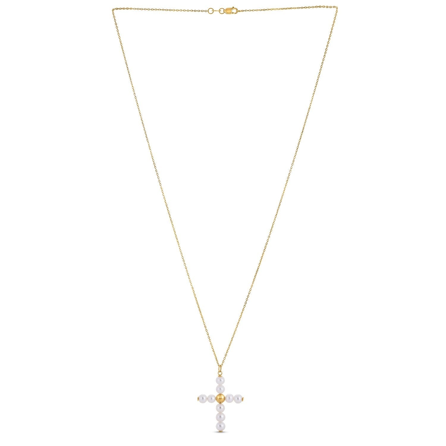 14k Yellow Gold Pearl Cross Pendant 