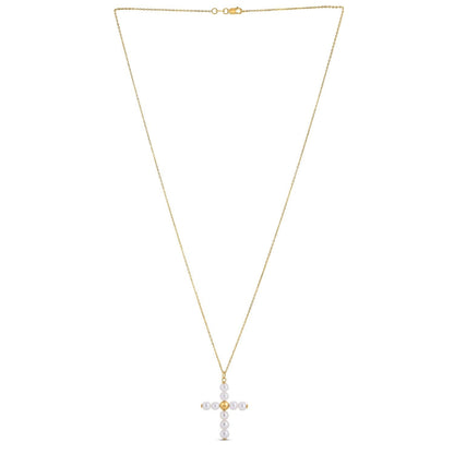 14k Yellow Gold Pearl Cross Pendant 