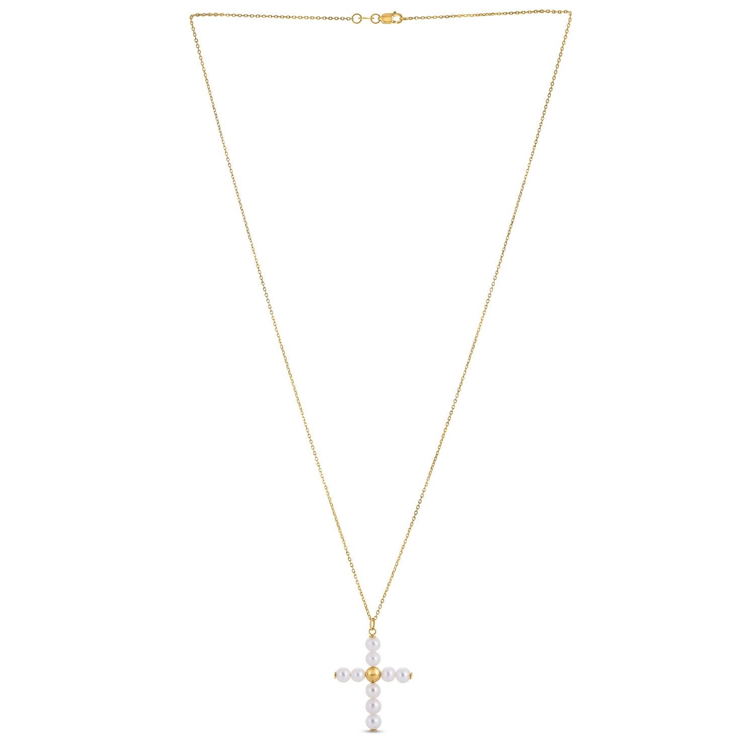 14k Yellow Gold Pearl Cross Pendant by Bids.com