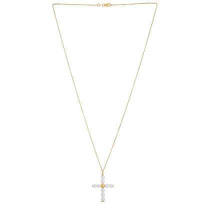 14k Yellow Gold Pearl Cross Pendant by Bids.com