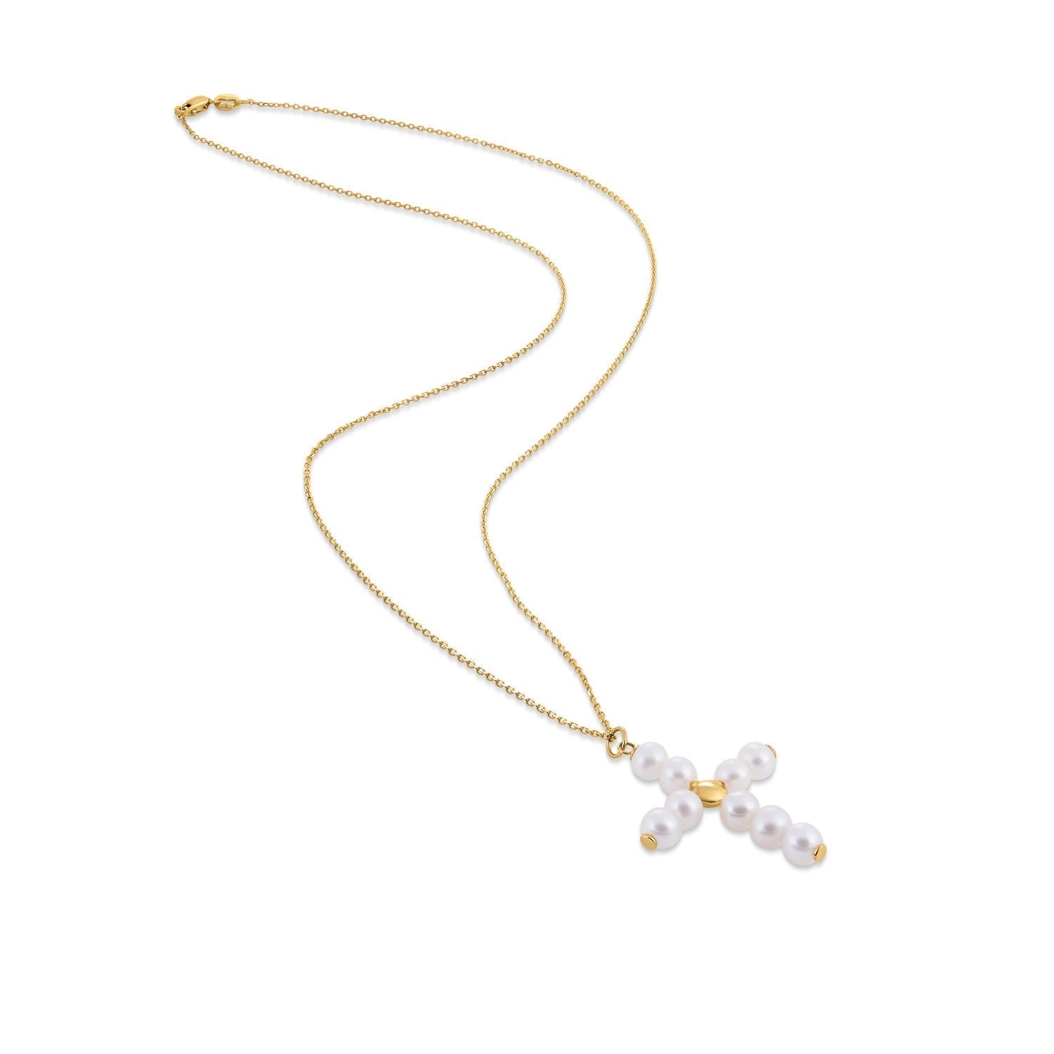 14k Yellow Gold Pearl Cross Pendant 