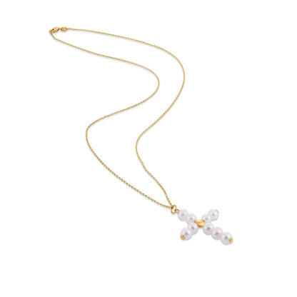 14k Yellow Gold Pearl Cross Pendant by Bids.com