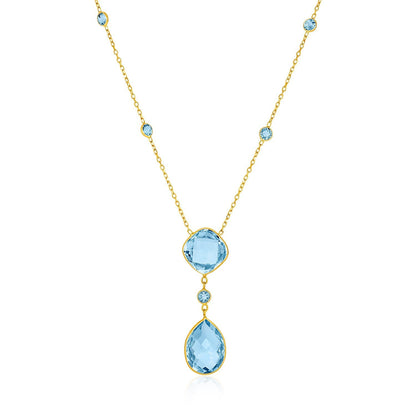 14k Yellow Gold Necklace with Pear-Shaped and Cushion Blue Topaz Briolettes  DestGlow