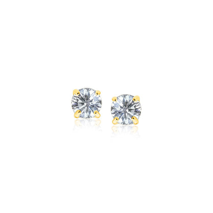 14k Yellow Gold Stud Earrings with White Hue Faceted Cubic Zirconia(3mm) - earrings