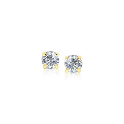 14k Yellow Gold Stud Earrings with White Hue Faceted Cubic Zirconia 