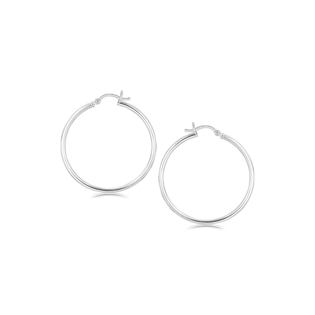 Sterling Silver Rhodium Plated Thin and Polished Hoop Style Earrings (2x35mm) by Avera Group