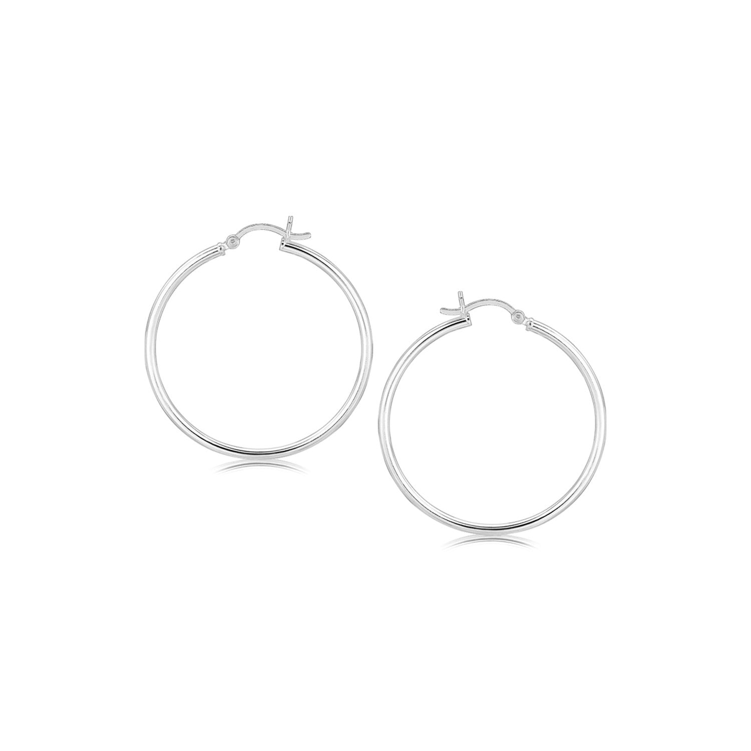 Sterling Silver Rhodium Plated Thin and Polished Hoop Style Earrings (2x35mm) by Avera Group