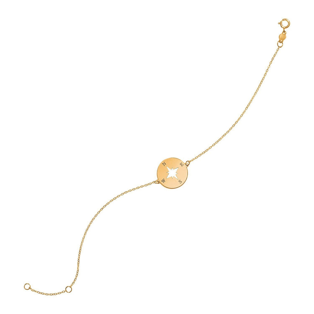 14k Yellow Gold 7 inch Bracelet with Compass (1.00 mm) 
