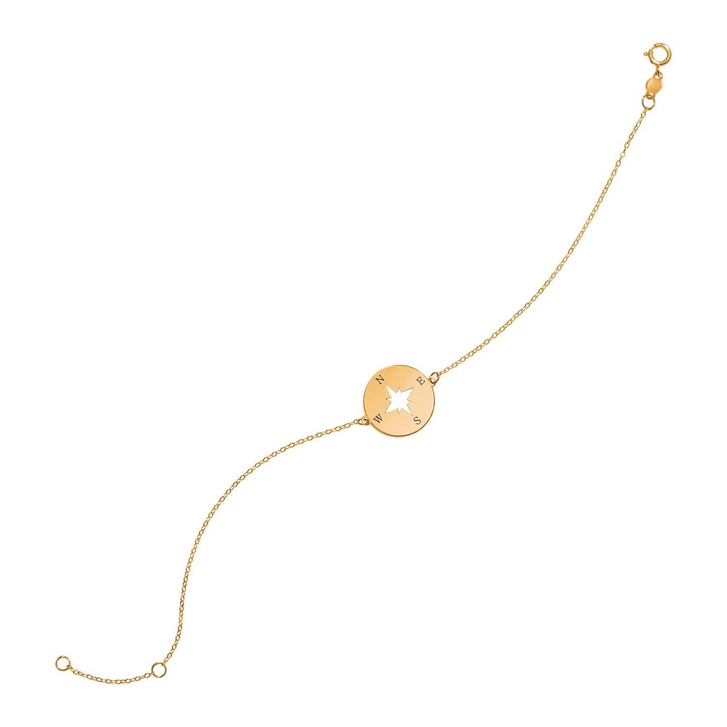 14k Yellow Gold 7 inch Bracelet with Compass (1.00 mm) by Avera Group