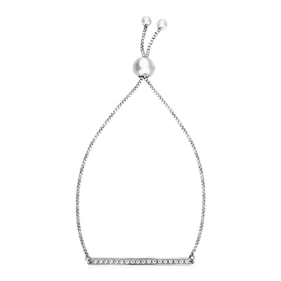 Adjustable Bar Bracelet with Cubic Zirconia in Sterling Silver - DestGlow