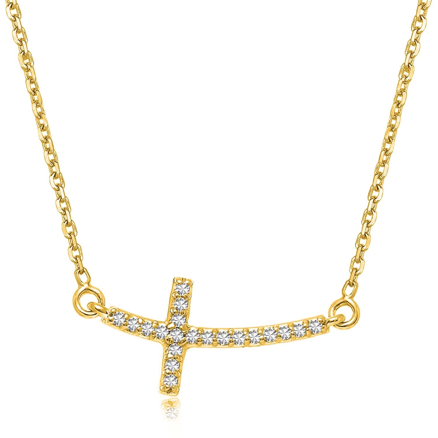 14k Yellow Gold Diamond Accented Curved Cross Necklace (.11cttw) by Bids.com