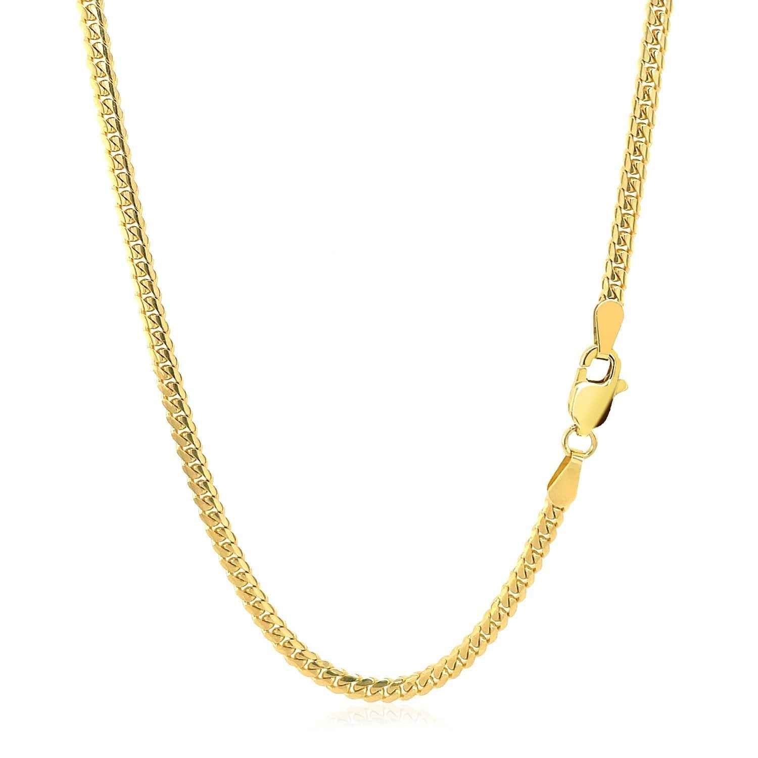 2.6mm 14k Yellow Gold Classic Solid Miami Cuban Chain